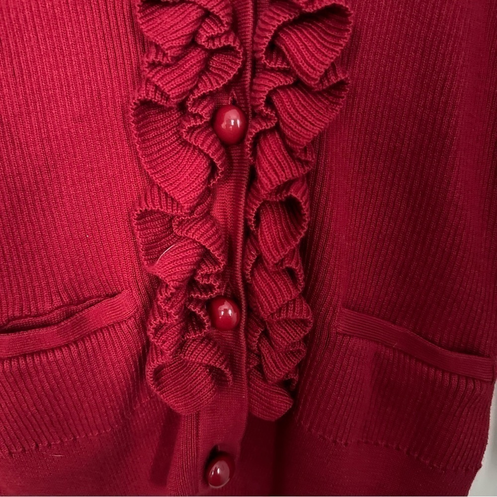 Talbots Cardigan Ruffles Holiday Red Size SP - Picture 4 of 10